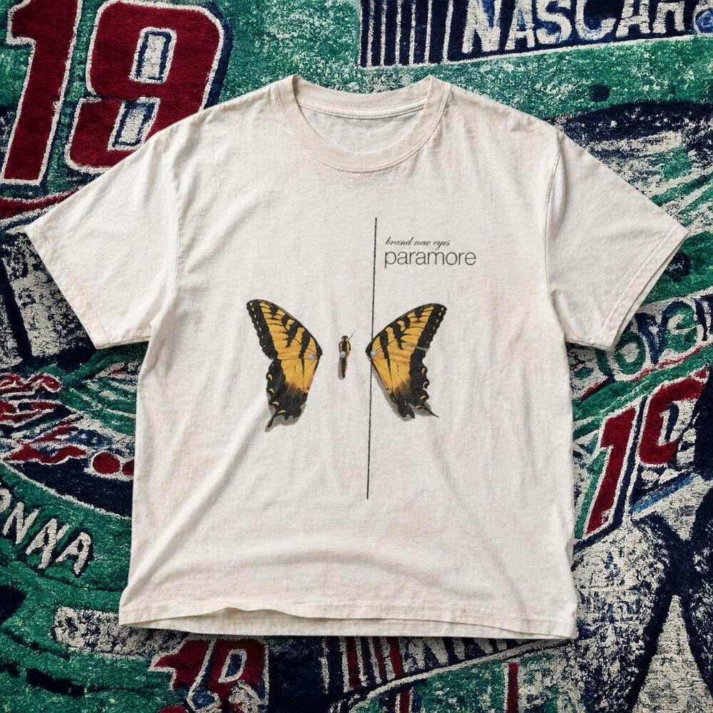 Paramore Brand New Eyes Butterfly Tee White Graphic T Shirt Soft Grunge Indie